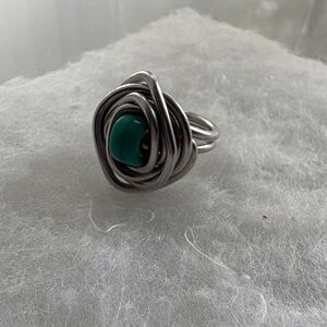 Silver and Green Stone Ring